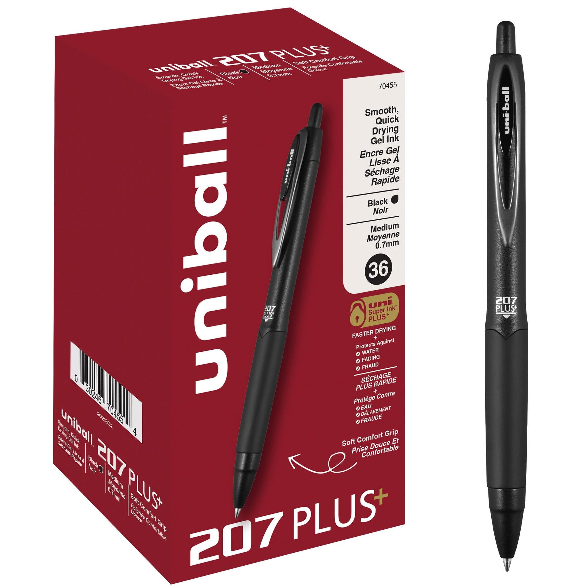 uniball™ 207 Plus+ Gel Pens, Black Ink, 0.7mm Medium Point, 36 Count