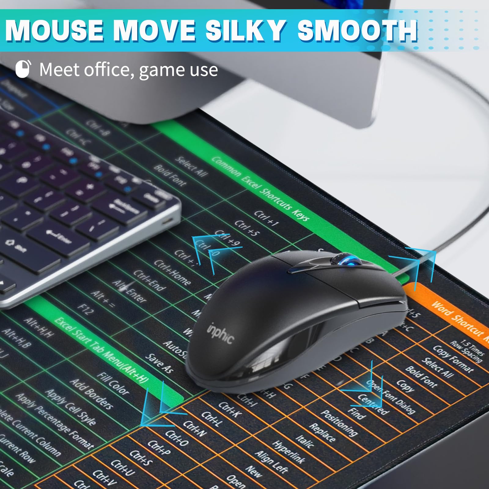 CSCPNRA Excel Cheat Sheet Desk Pad - Large Office Mouse Pad (35.4 * 15.7 * 0.12 in)
