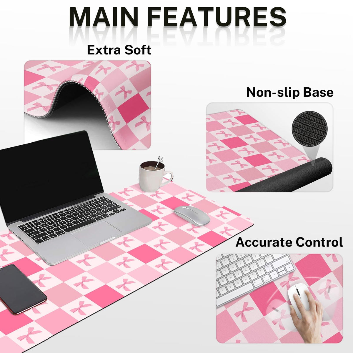 Arttown Keyboard Mouse Pad Set, 4 in 1 Desk Mat Set Kawaii Cute