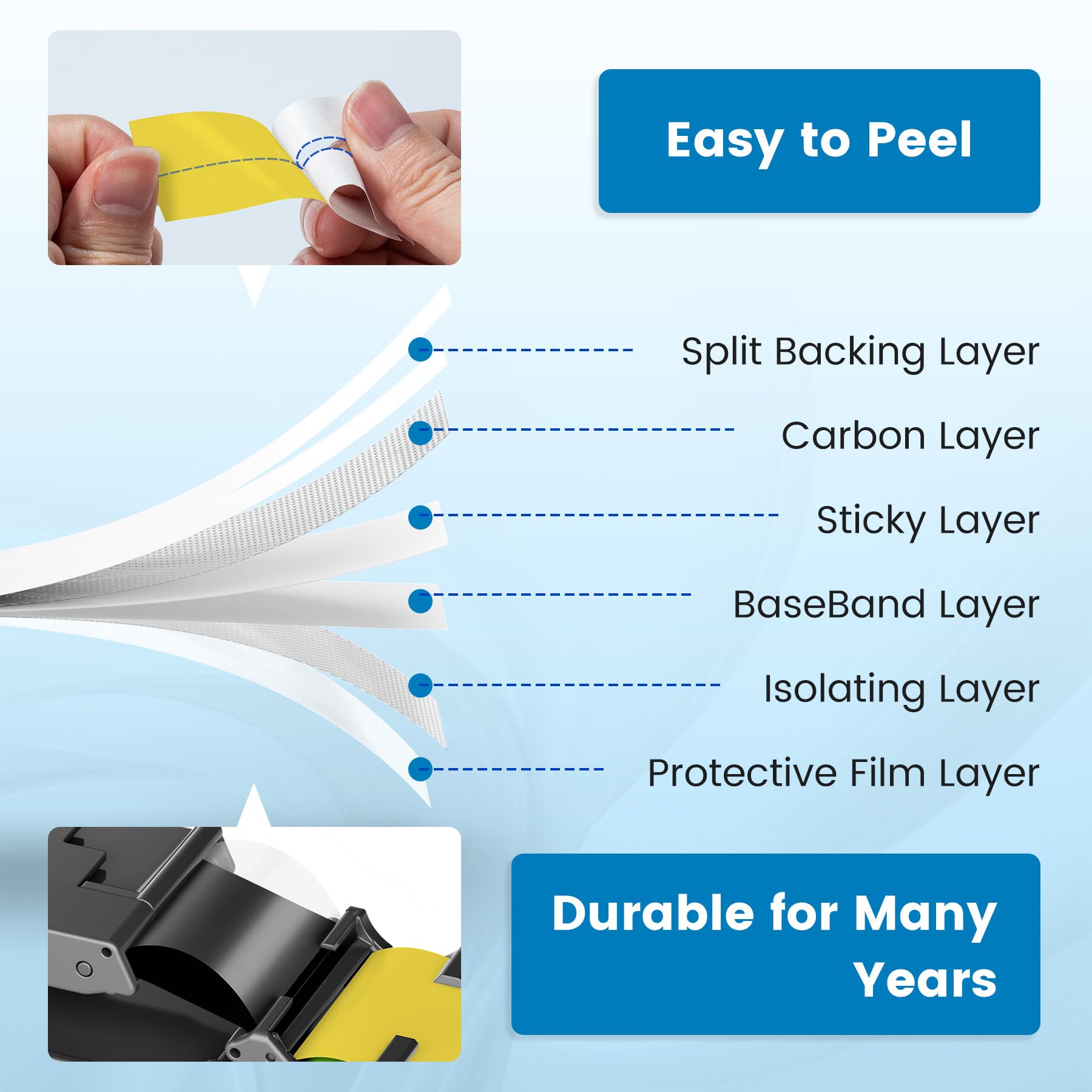 6-Pack Replace for Brother Label Maker Tape 24mm Yellow Laminated TZe-651