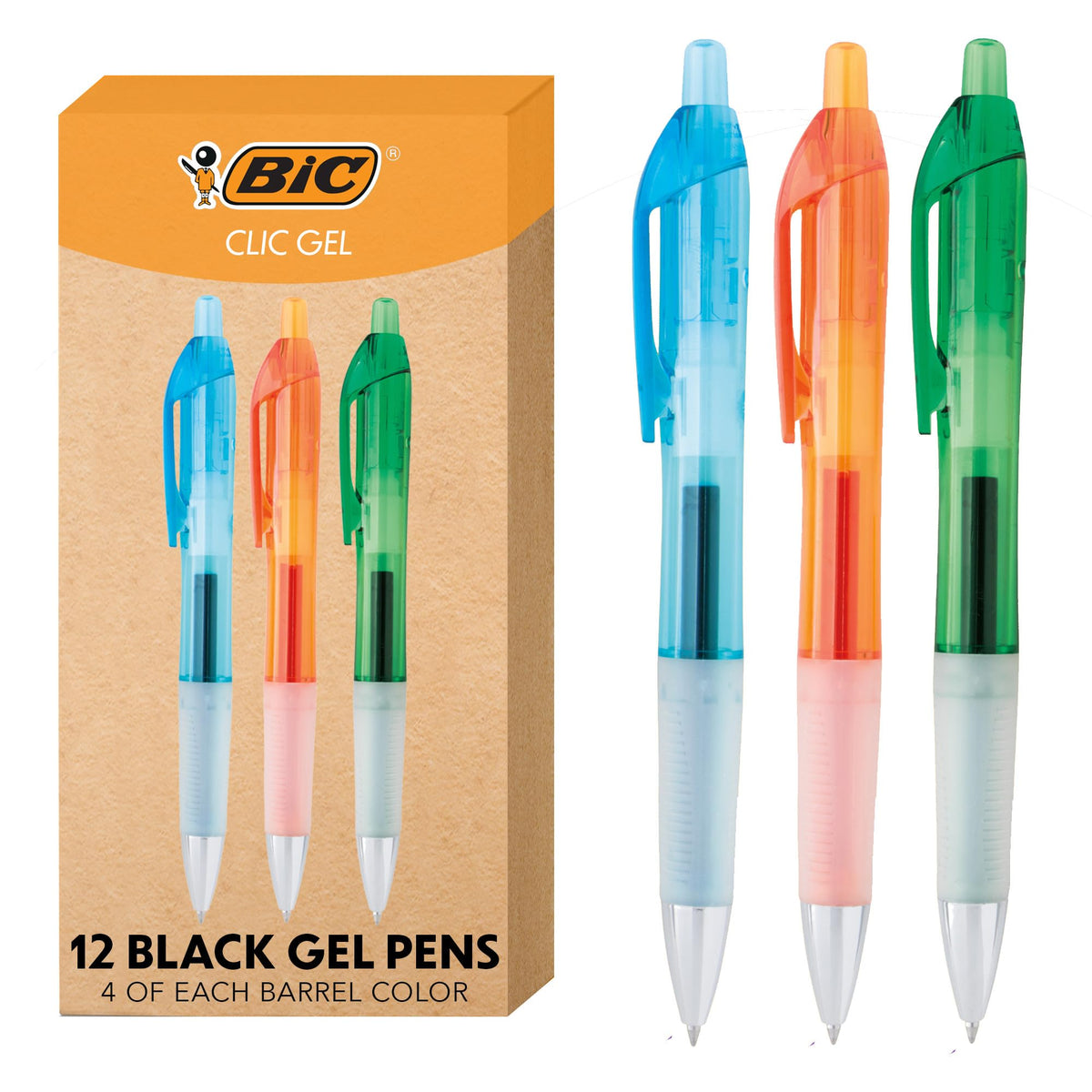 BIC Intensity Clic Black Gel Pens, Medium Point, 0.7mm, 12-Count Pack