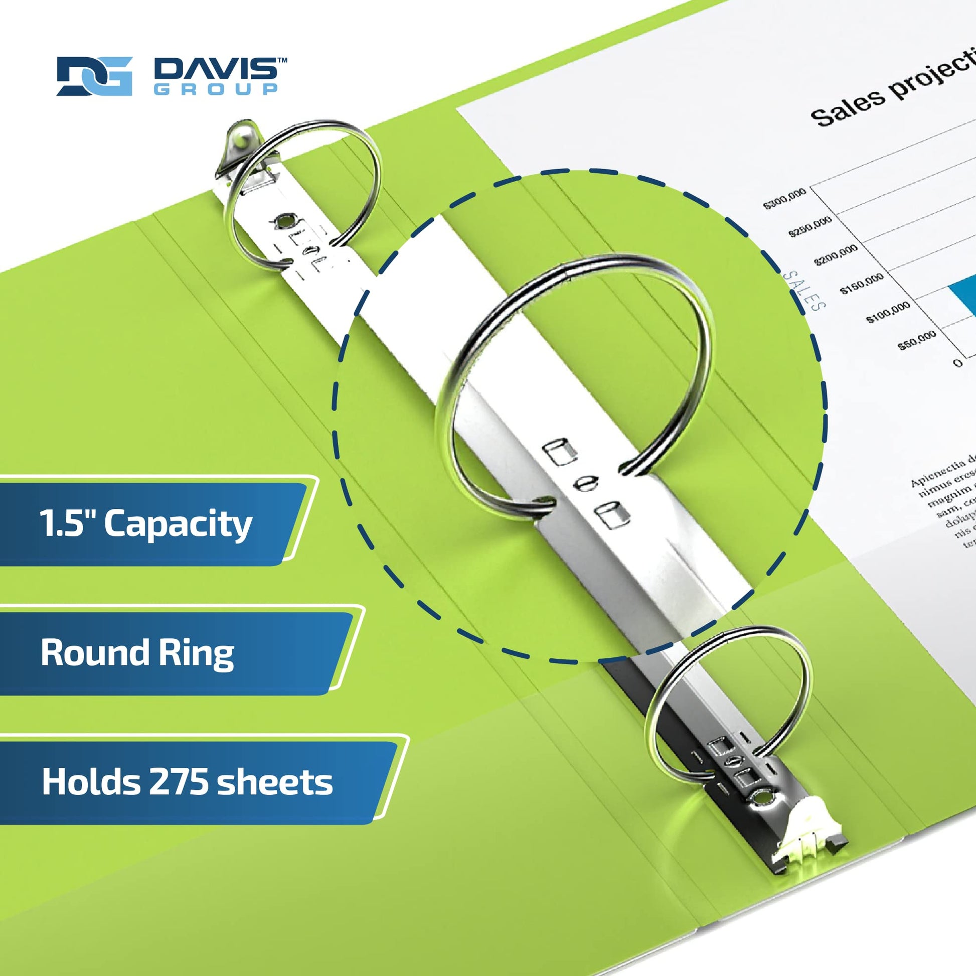 Premium Economy 3-Ring Binder, Spine Label, 1.5" Round Rings Lime Green 6Pk