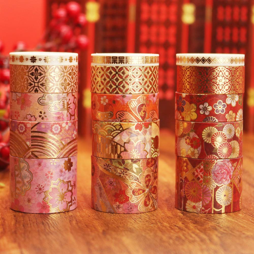 YUBBAEX Splendid Gold Washi Tape Set Embroidery Pattern Foil Decorative Tapes for Arts, DIY Crafts