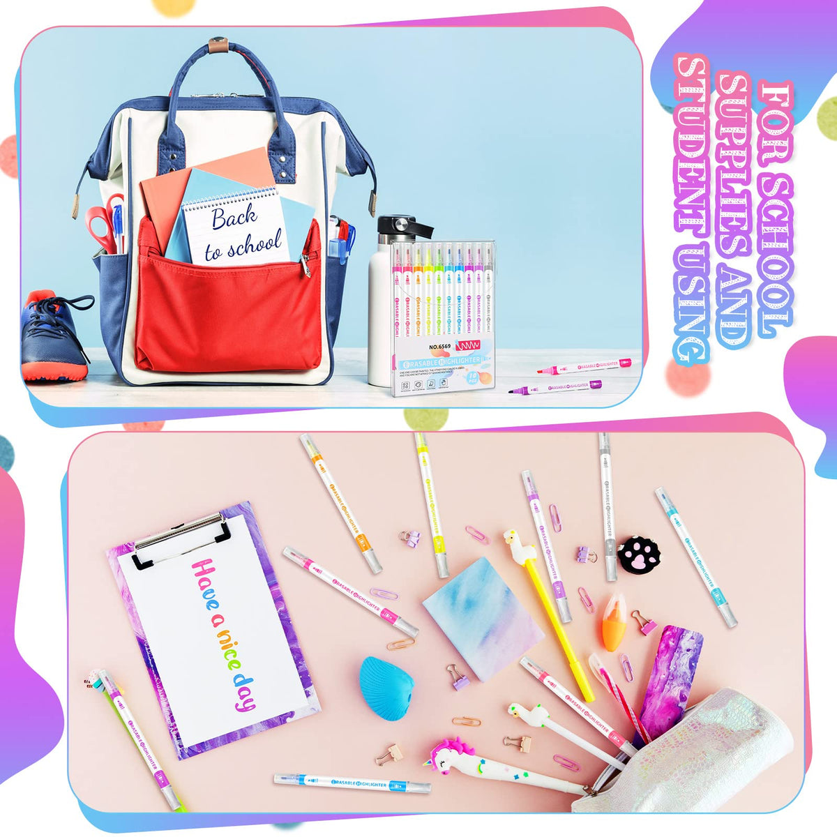 Zhehao 40 Pcs Erasable Highlighters Set, 10 Assorted Pastel Colors