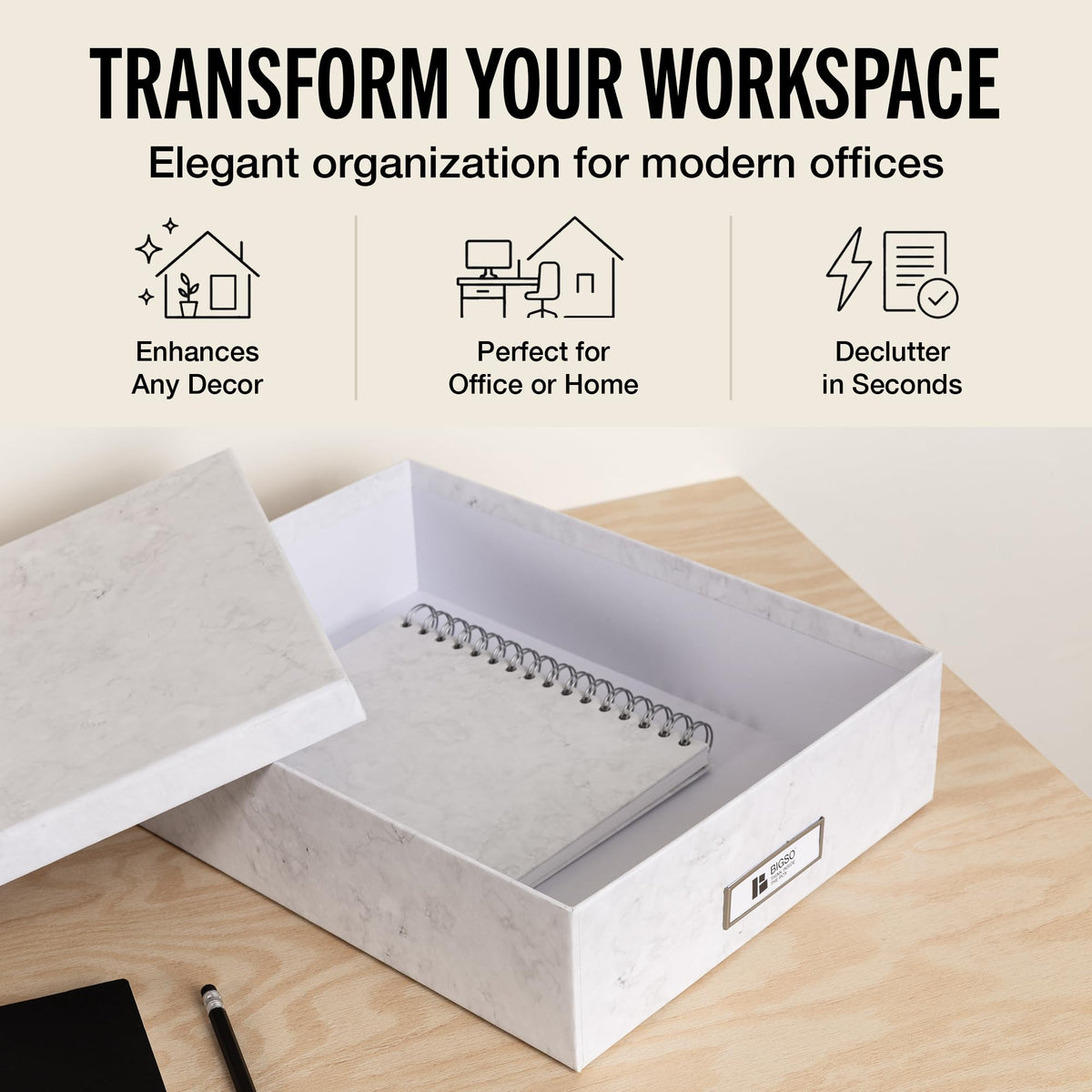 Bigso Oskar Fiberboard Label Frame Document Letter Box for Important Paperwork A4 or Letter Size