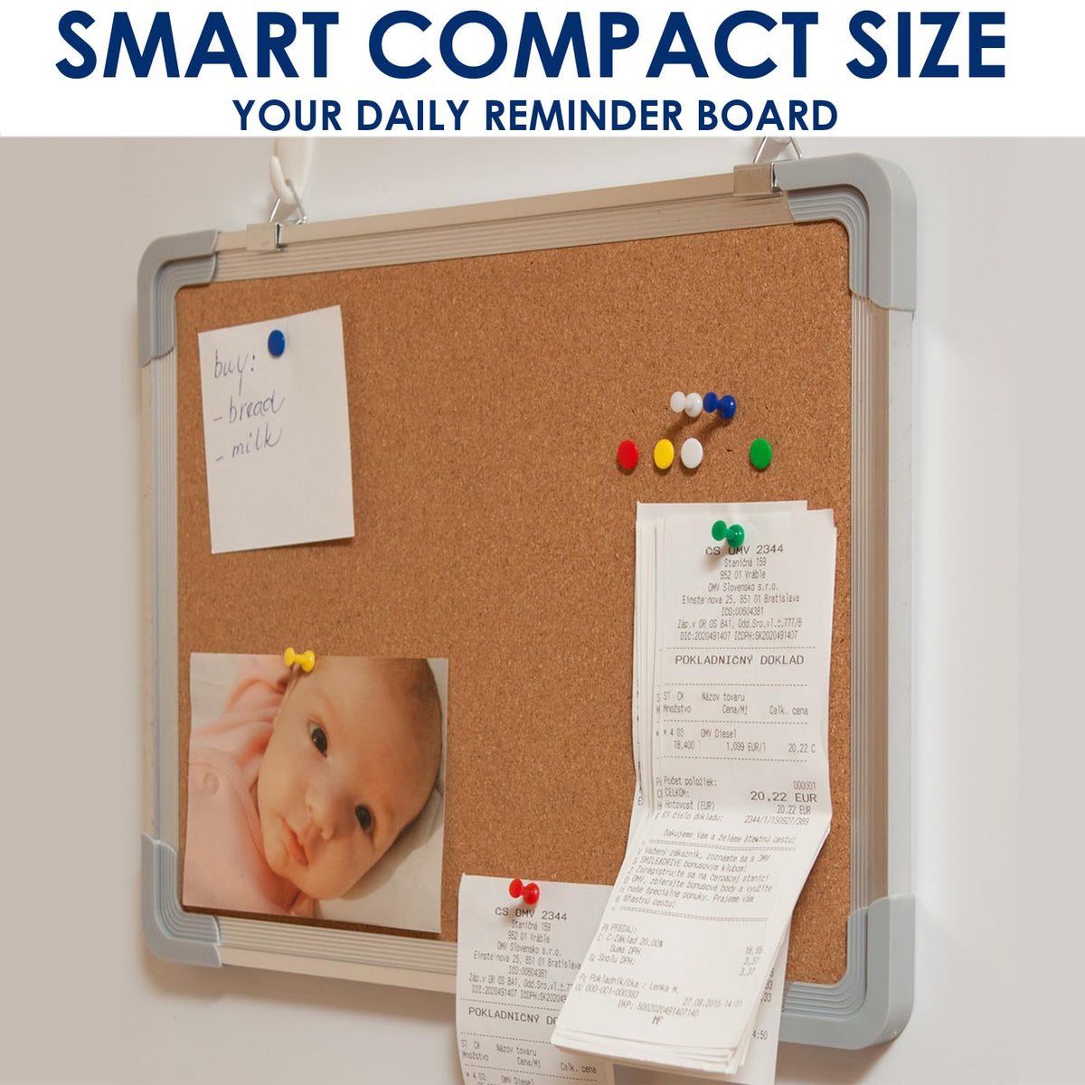 Cork Board 16x12 in, Framed Wall Hanging Bulletin Board with 10 Thumb Tacks