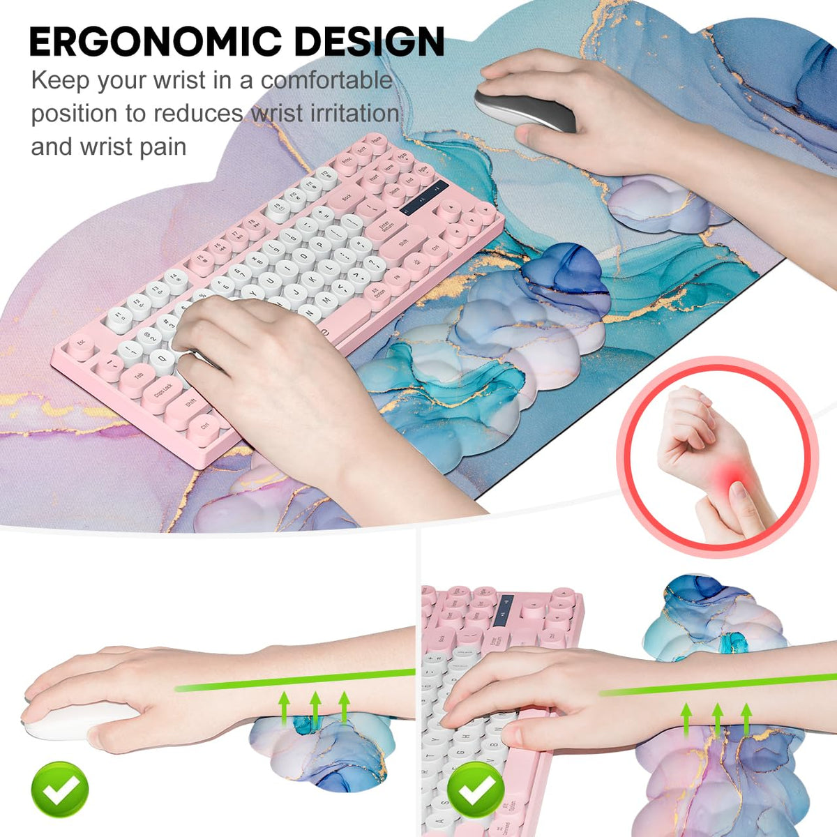 JIKIOU Ergonomic Keyboard Wrist Rest &Large Mouse Pad&Mouse Wrist & Cup Pad