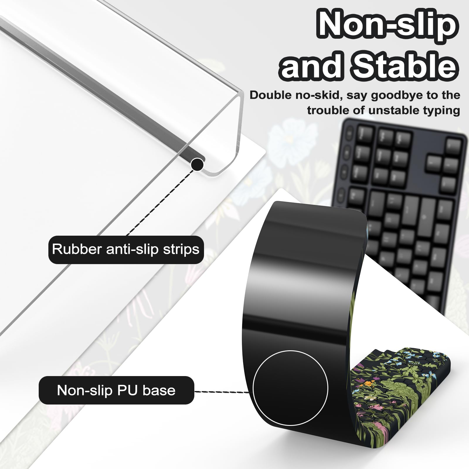 HAOCOO Acrylic Tilted Keyboard Riser, Wrist Rest for Computer 3-Level Height Adjustment, Hand Rest