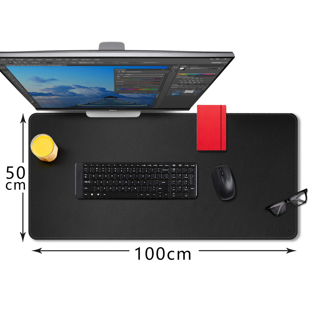 CENNBIE Leather Desk Mat Protector, 39.3" x 19.6" Large Mouse Pad(Black)