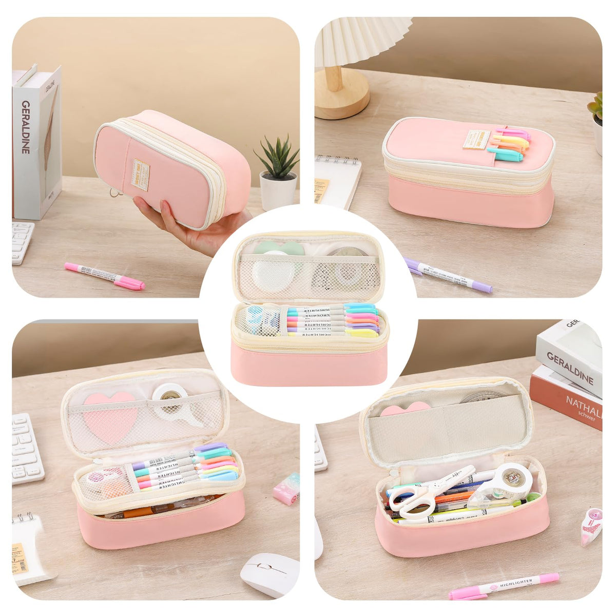 Large Pencil Bag for Girls Teens Kids School Pencil Case Organizer Pink