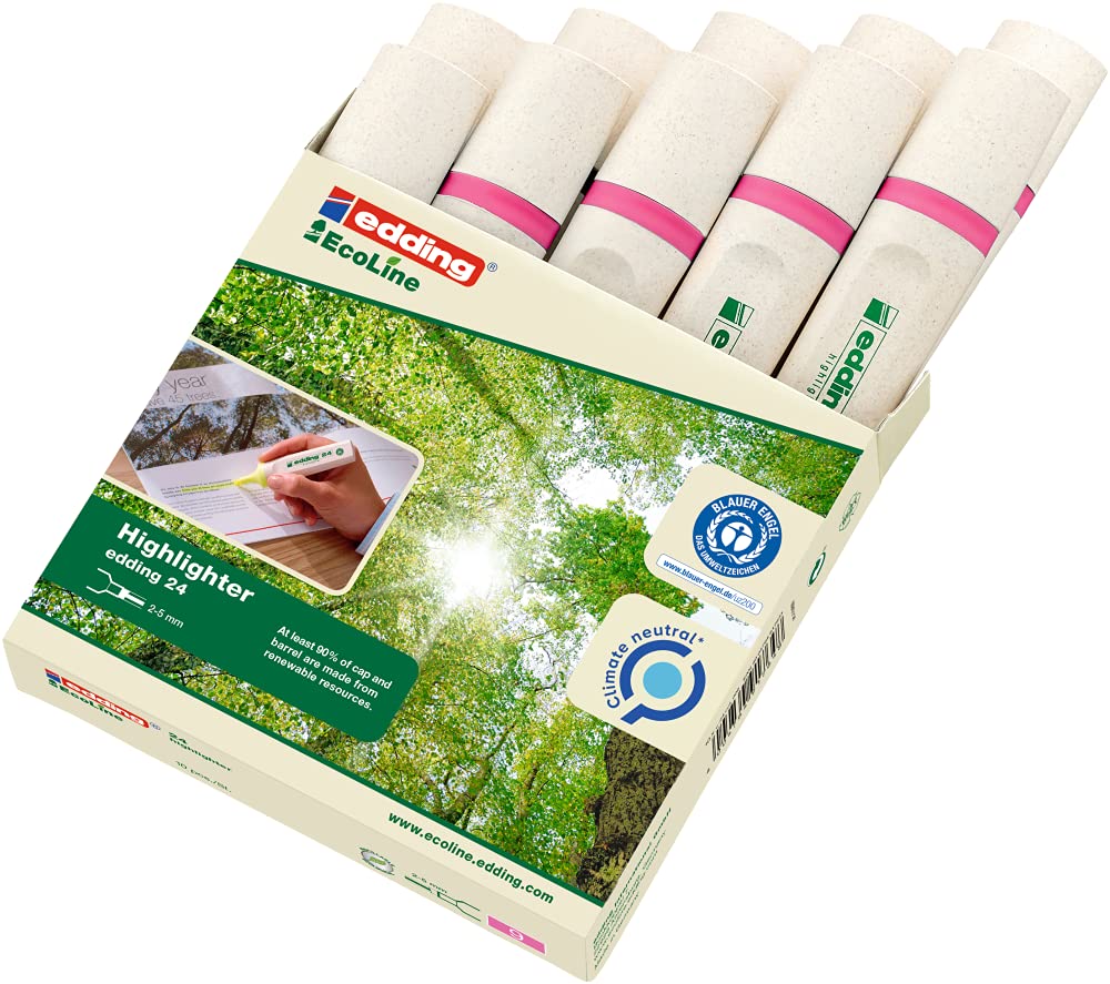 edding 24 EcoLine highlighter - pink - 10 highlighters - chisel nip 2-5 mm - for quick and easy