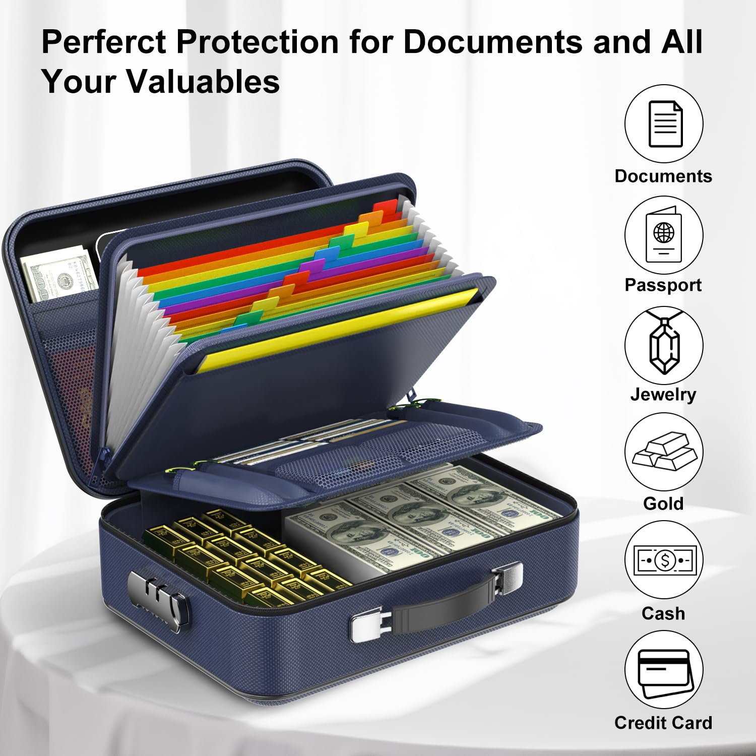 COLCASE Fireproof Document Box with Lock, Hard Fireproof Document Organizer