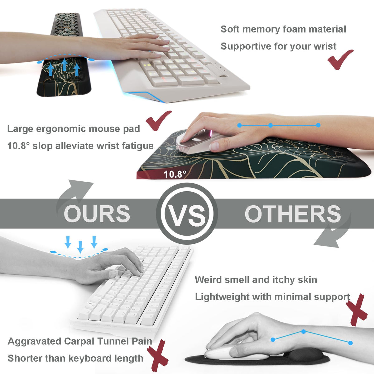 Ospelelf Keyboard Wrist Rest Ergonomic Mouse Pad with Wrist Rest Support Wrist Rest for Computer