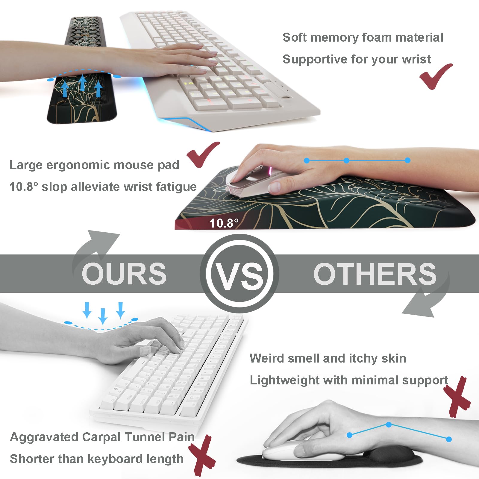 Ospelelf Keyboard Wrist Rest Ergonomic Mouse Pad with Wrist Rest Support Wrist Rest for Computer