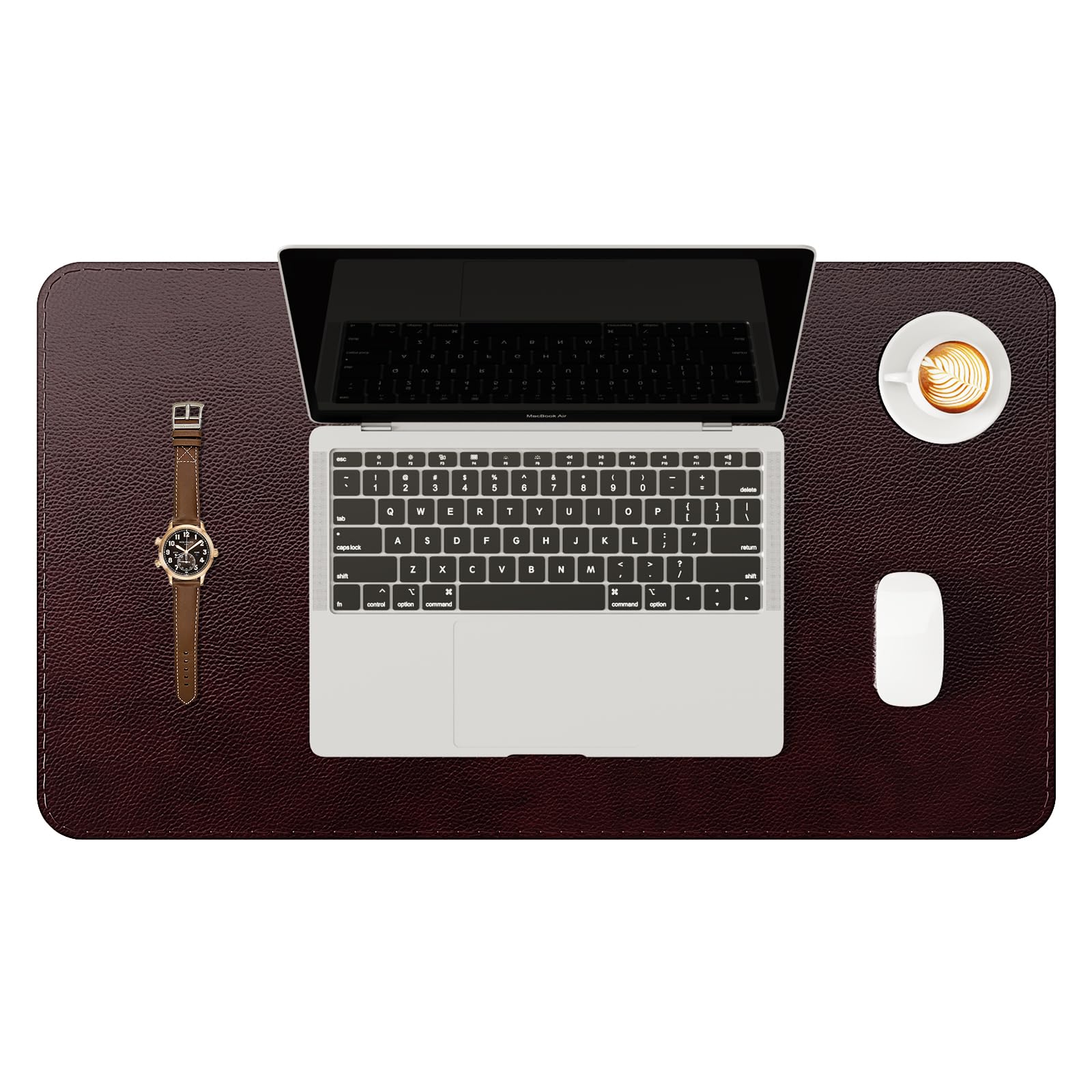 YSAGi Genuine Leather Desk Mat, 23.6"x13.8" Office Desk Pad, Thick Desk Pad Mat with Stitched Line