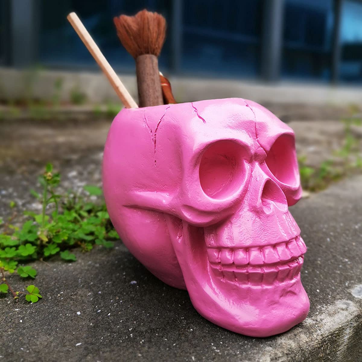 UnionKK Creative Skull Head Makeup Brush Holder,Make Up Brush Case,Organizer Cosmetic Organizer,Pen
