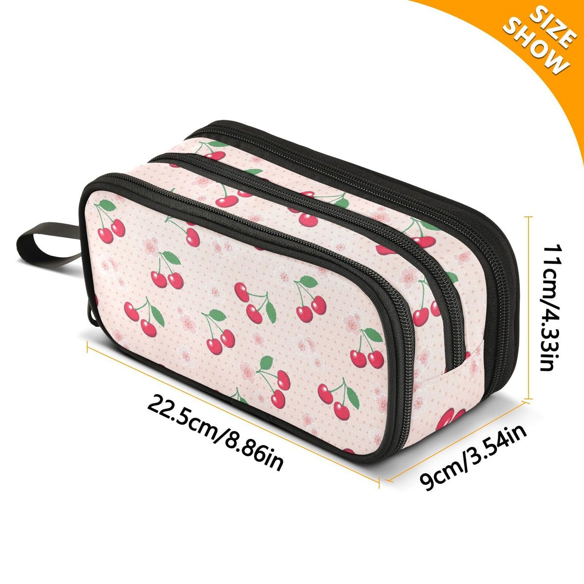 Sletend Pencil Case Cherry Flowers Print 3 Compartments Pencil Pouch