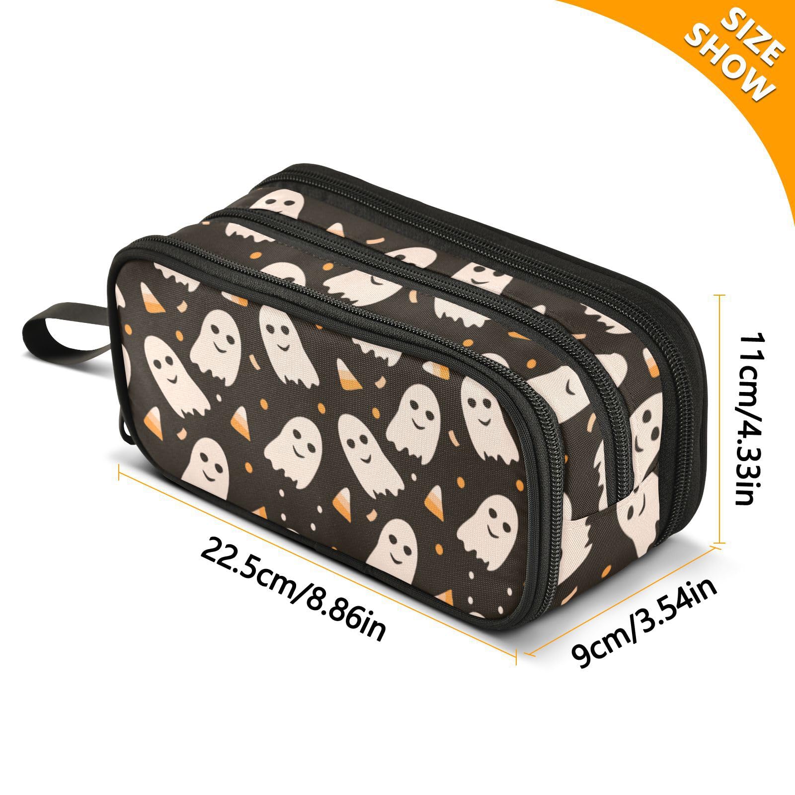 Sletend Pencil Case Halloween Ghost 3 Compartments Pencil Pouch