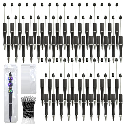 DASTTUIS 300 Pieces DIY Beadable Pen Kit – 100 Plastic Ballpoint Pens with Refills & Bags – School