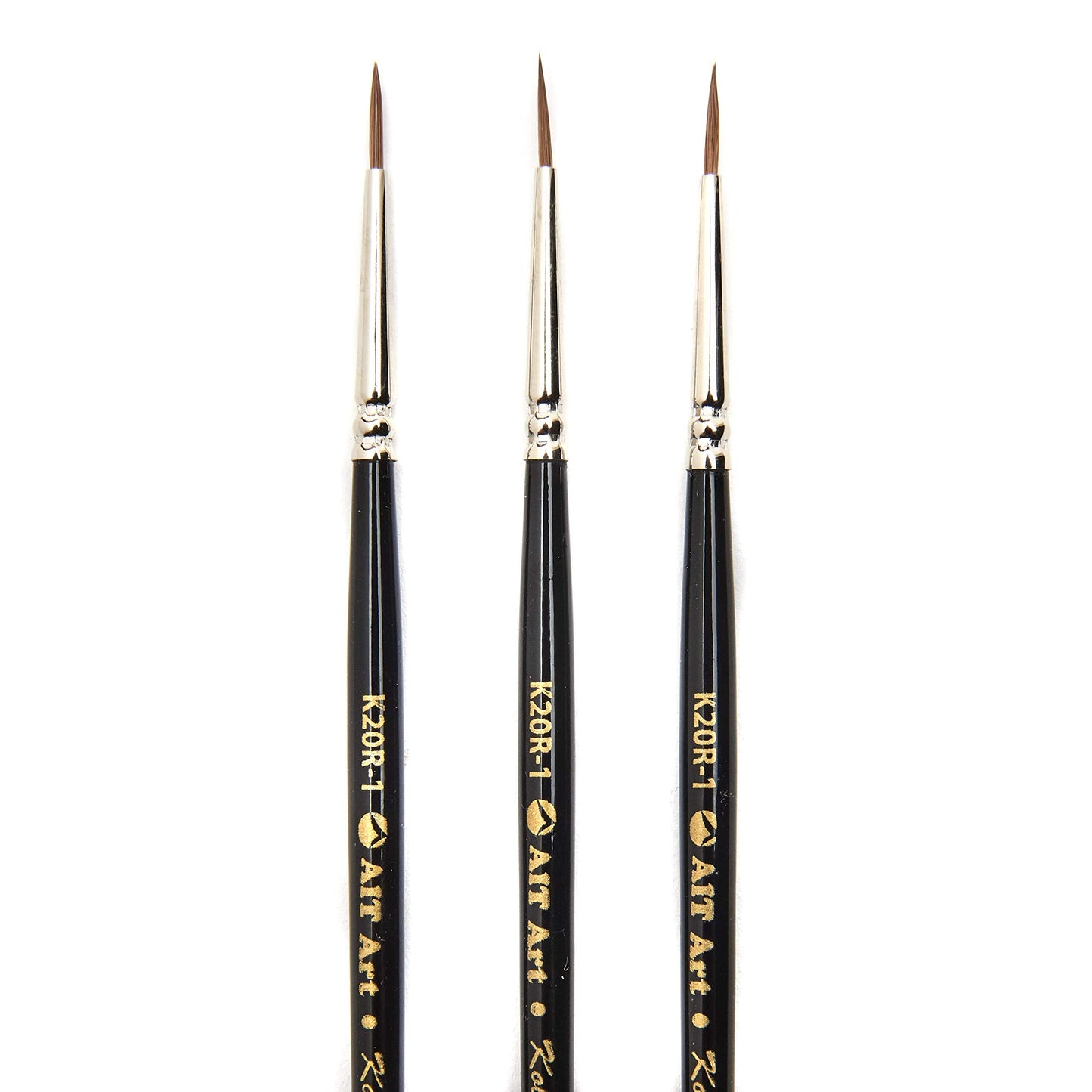 AIT Art Premium Round Detail Kolinsky Paint Brushes, Size 1, Pack of 3, Pure Russian Red Sable