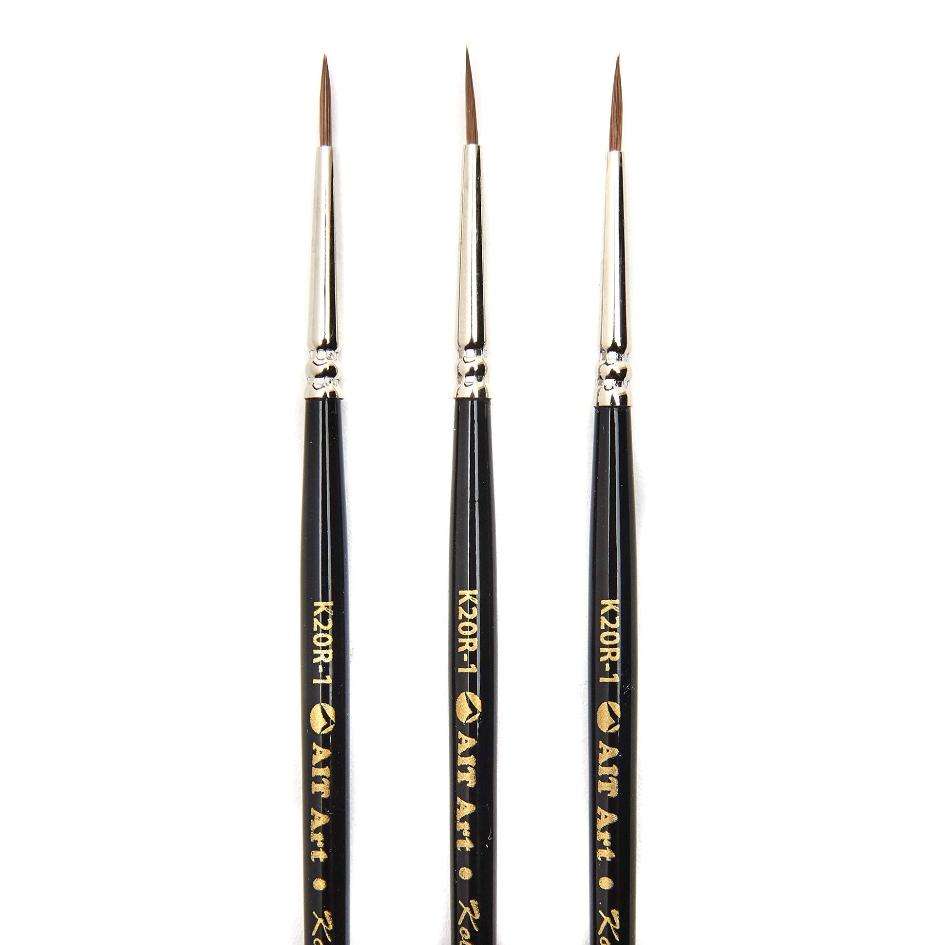 AIT Art Premium Round Detail Kolinsky Paint Brushes, Size 1, Pack of 3, Pure Russian Red Sable