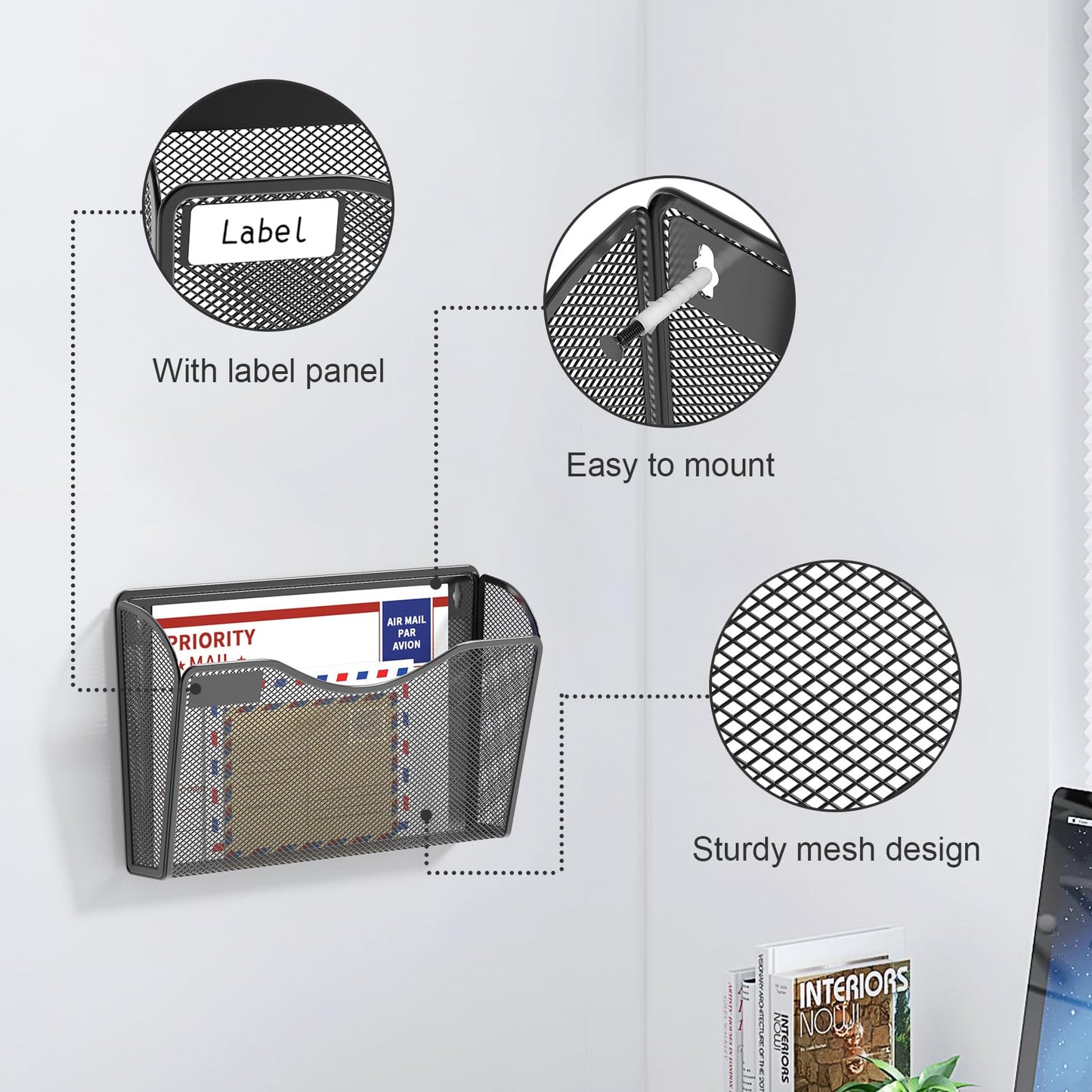samstar 6 Pack Mesh Wall Mounted File Holder Metal Wall File Pocket Mail Organizer for