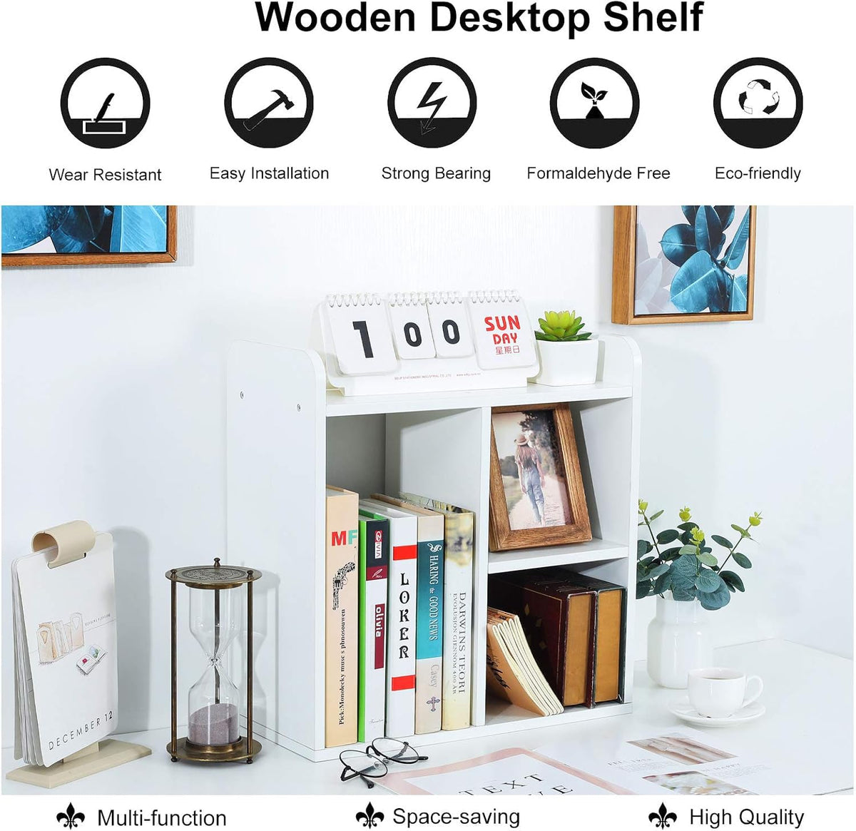 PAG-Mass Desktop Bookshelf Freestanding Wooden Countertop Bookcase Accessories Organizer Display