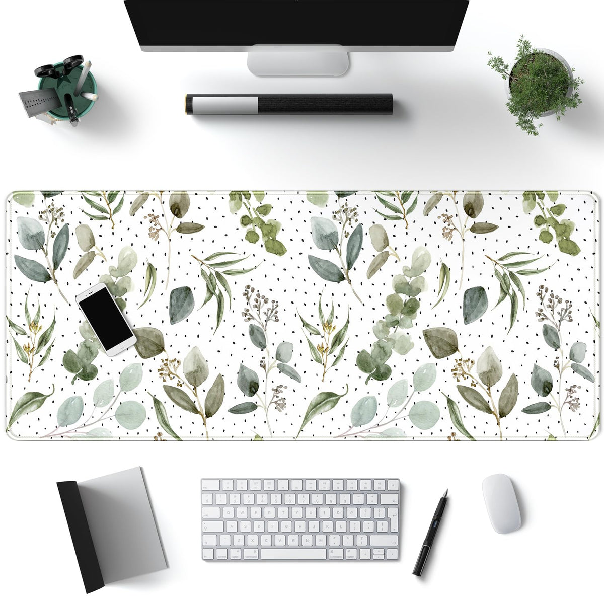Green Mouse Pad Boho Desk Mat,Speckled Textured Greens Cool Aesthetical Mouse Pad Desk Accessories