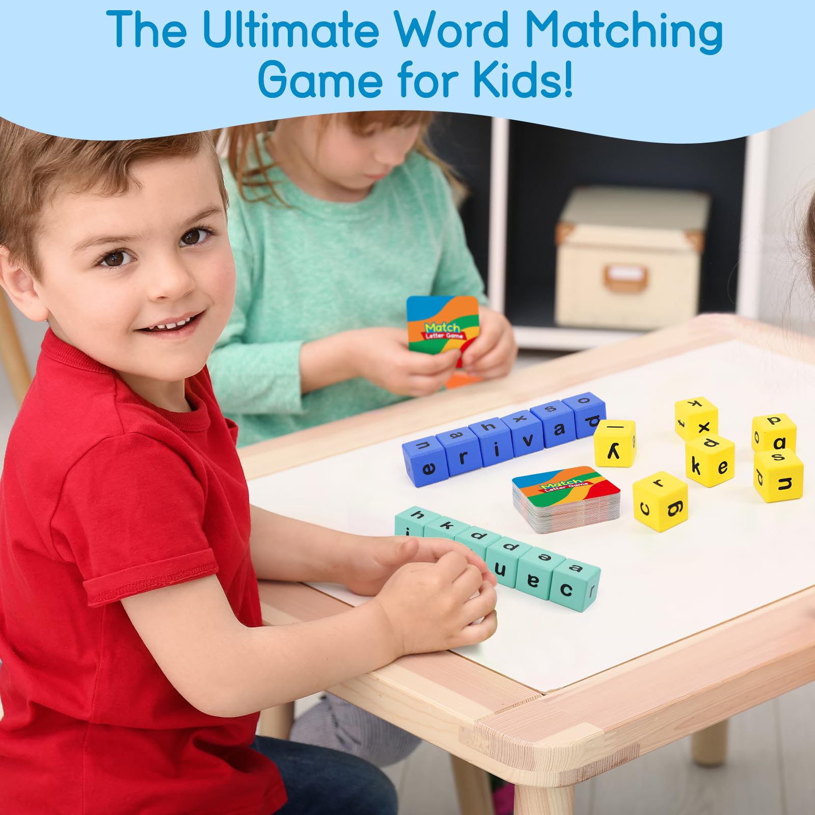 Edulok Word Race Cube - Preschool Wooden Alphabet Letter Blocks & Phonics Matching Games - CVC Word