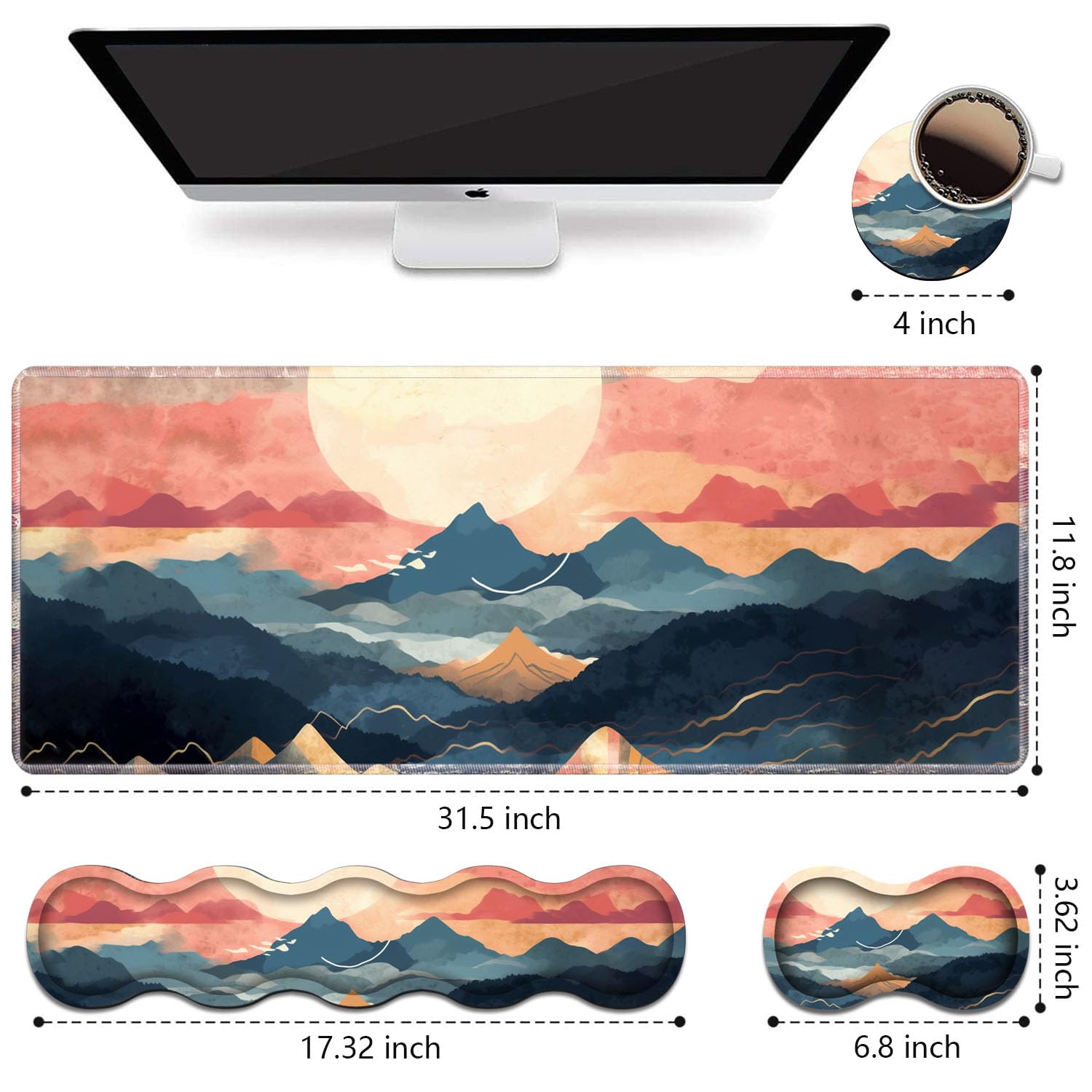 Ergonomic Keyboard Wrist Rest and Mouse Pad Wrist Rest Set, Large XXL Gaming Mousepad 31.5"x 11.8"