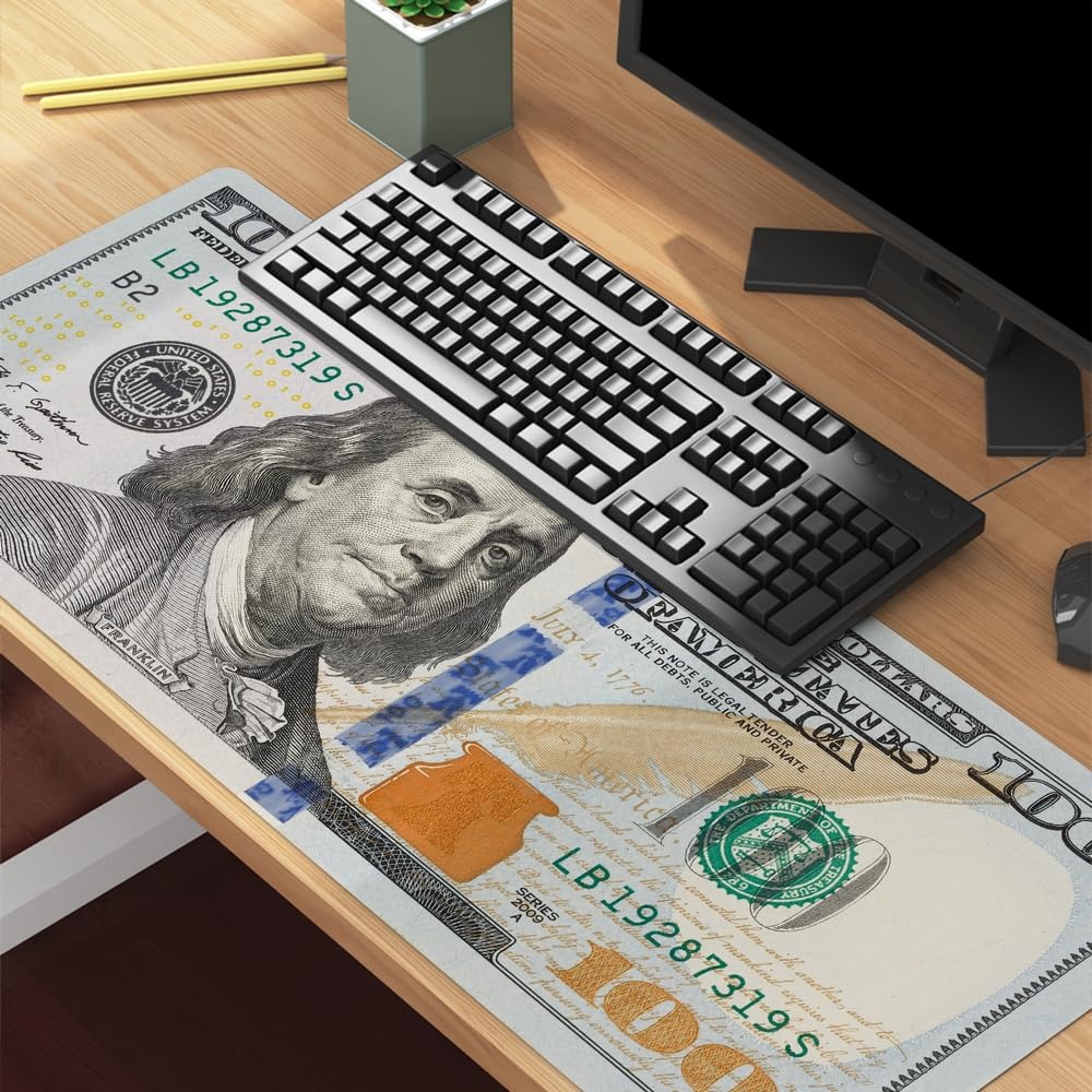 Reateforin Funny US Dollar Currency Money Gaming Mouse Pad Hundreds of 100 Dollar Bills Non-Slip