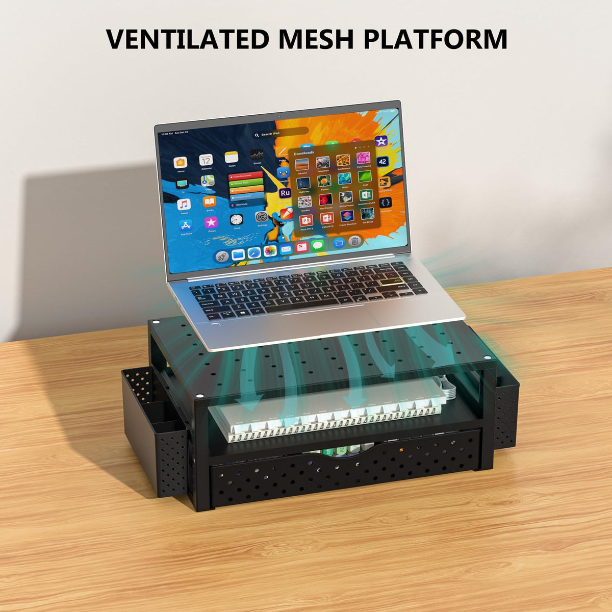 WALI Desk Organizer with Drawer and Pen Holder, 3 Tier Computer Monitor Stand for Home Office
