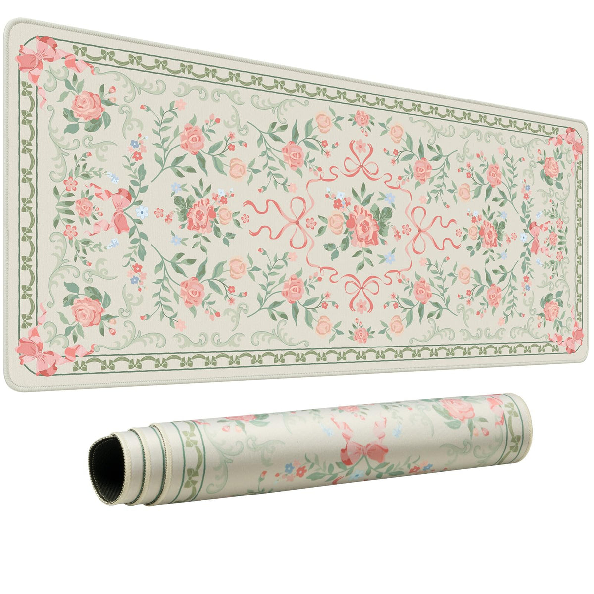 HAOCOO Cute Green Floral Computer Pad, 31.5" x 11.8" Deskmat for Home Decor