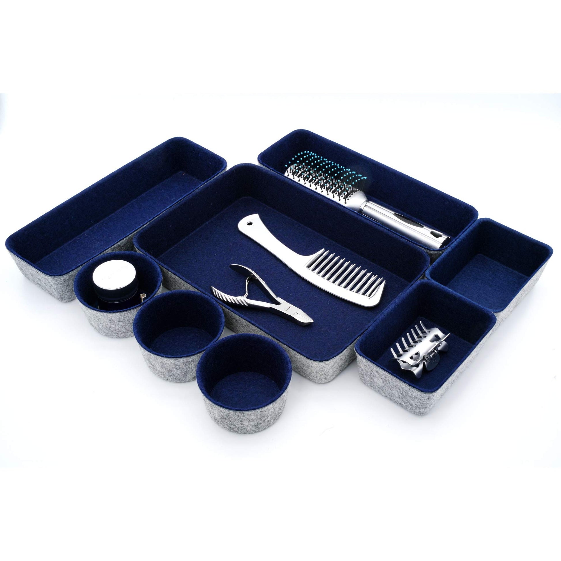 Welaxy 8pc office desk drawer organizer tray felt Storage bins Shallow Navy