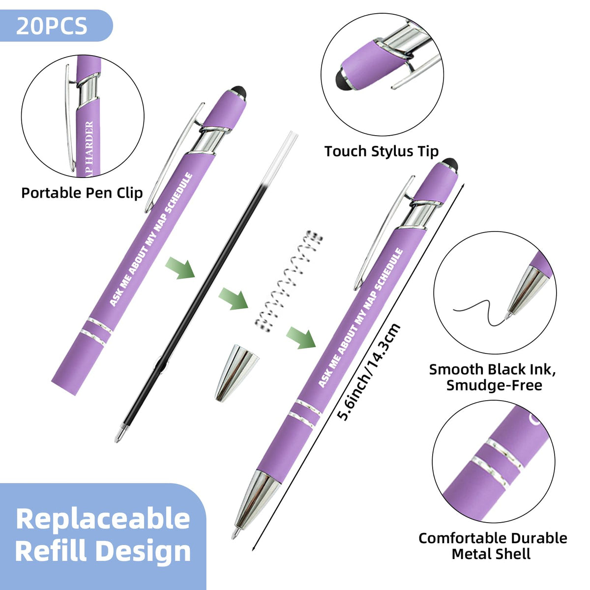 60 Pcs Funny Sarcastic Pens - 20 Set Ballpoint Pens with Refills & Bags,Fun Pen with Snarky