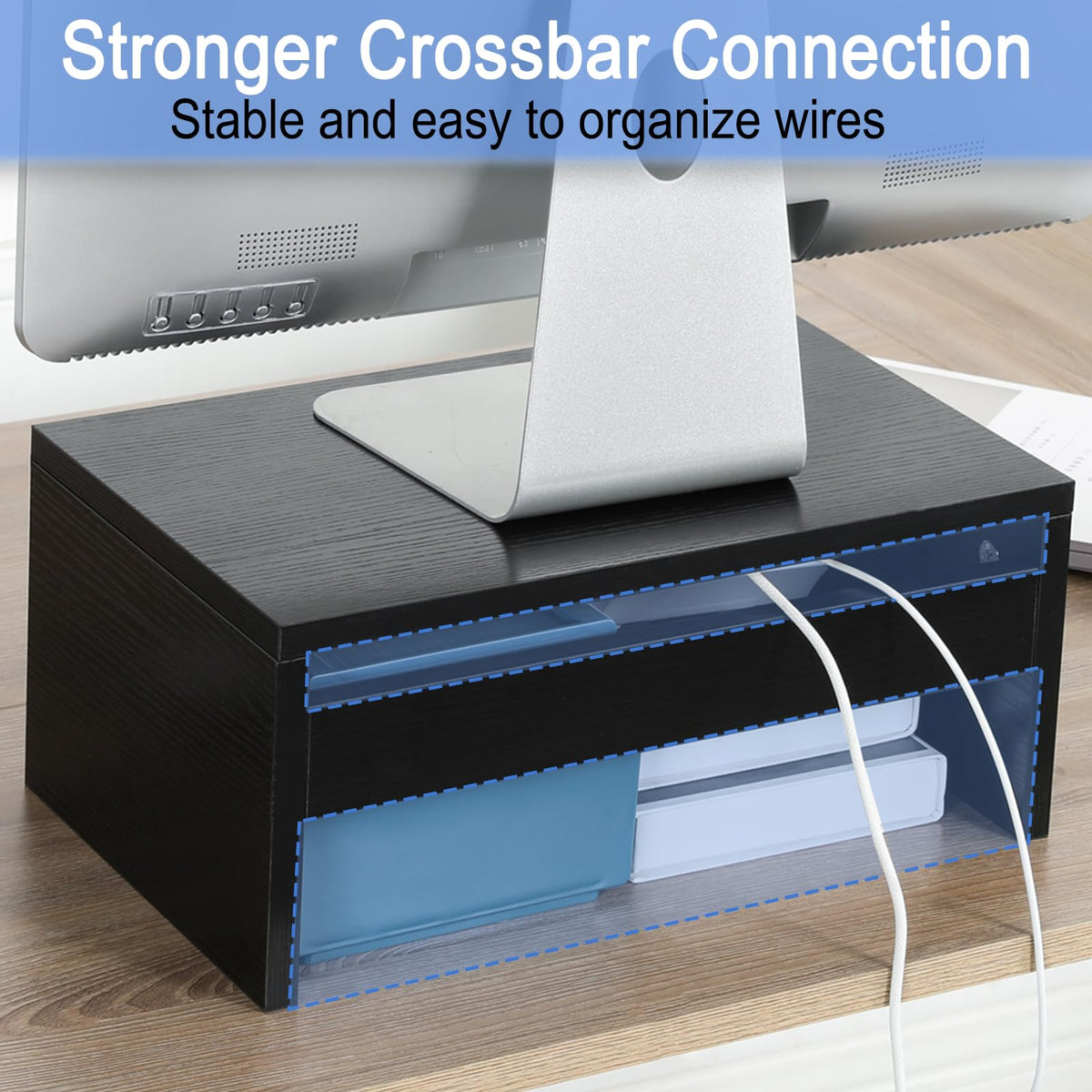 TEAMIX 6.7 inch Tall Monitor Stand Riser, Wood Shelf Riser, Desk Organizer