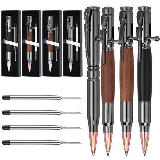 4 Sets Bolt Bullet Pens Set Bolt Action Pen with Compass Rifle Clip Extra Black Refills Gift Box