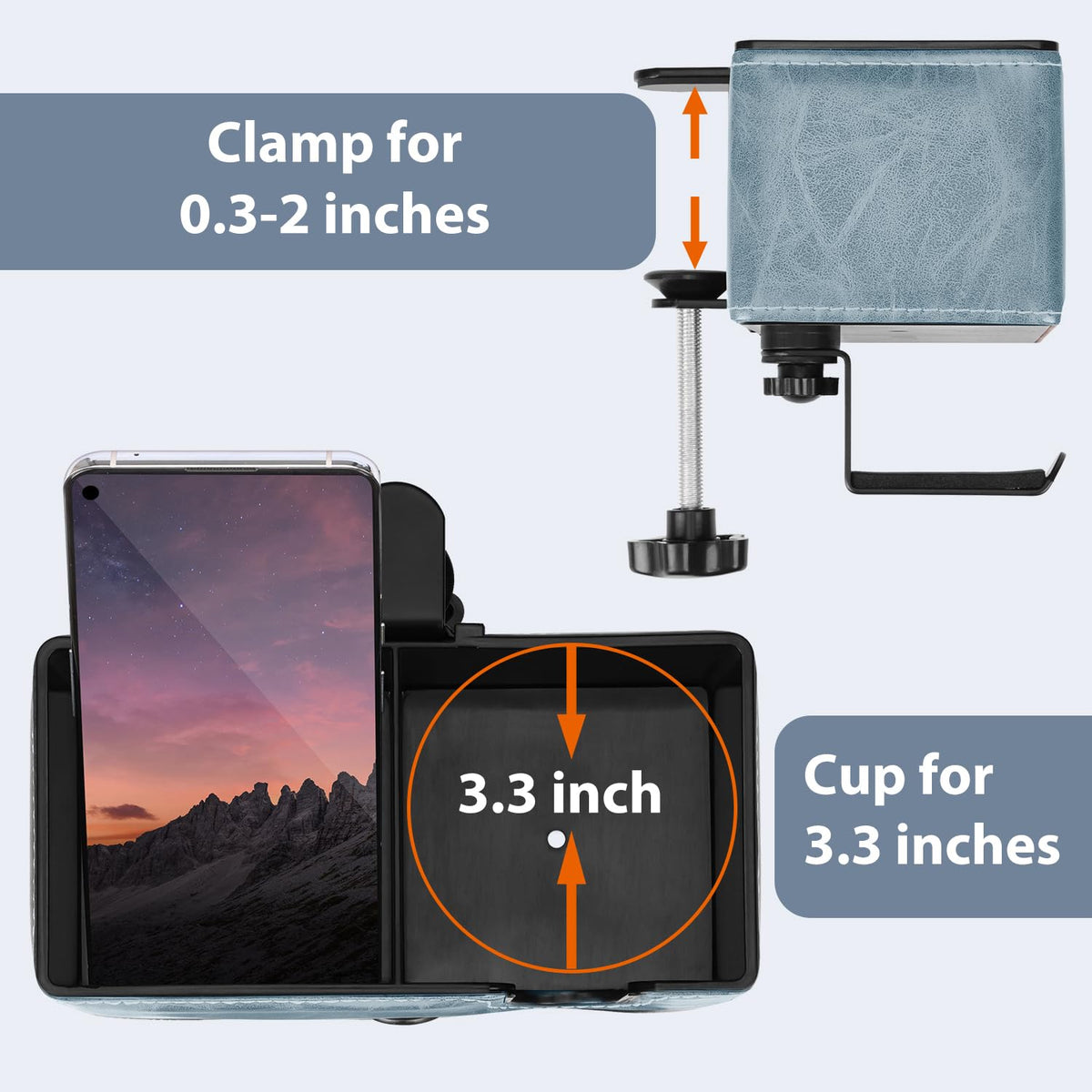 Under Desk Cup Holder Clamp on Cup Holder PU Leather Clip on Desk Organizer