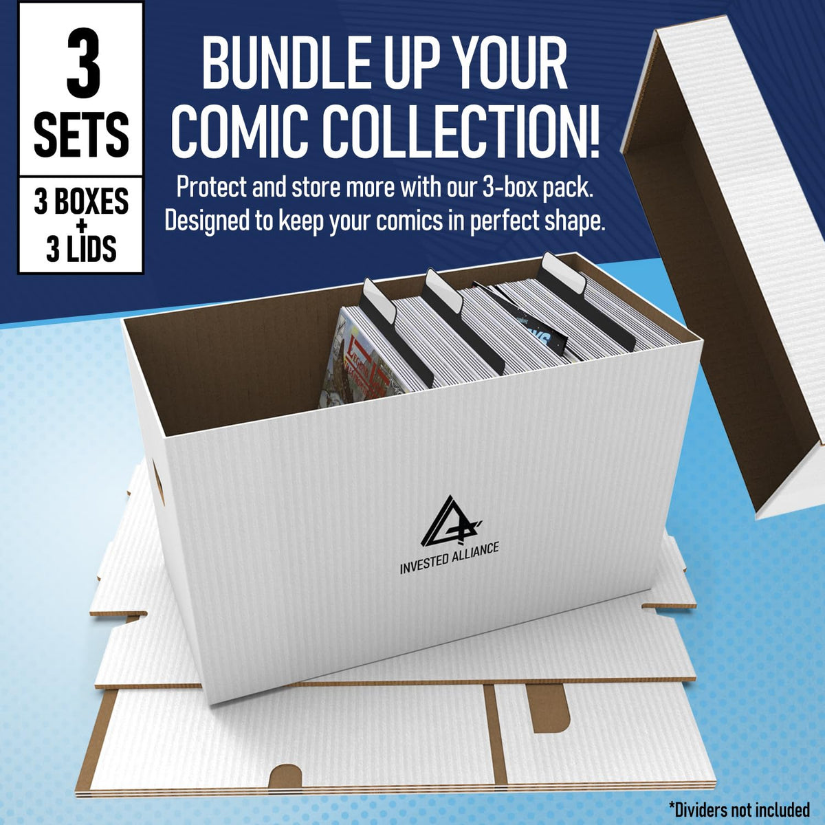 Invested Alliance Premium Short Comic Book Storage Box Organizer with Lid | Thick Cardboard Comic