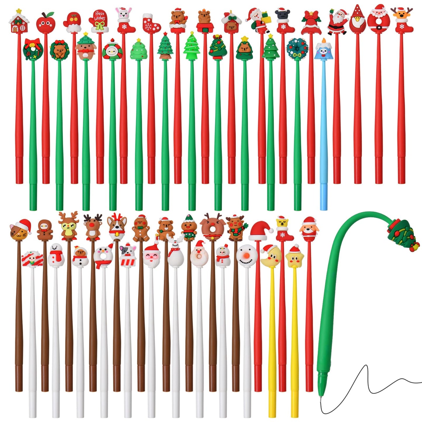 SANNIX Christmas Cartoon Squishy Pens, 50Pcs Funny Christmas Tree Snowman