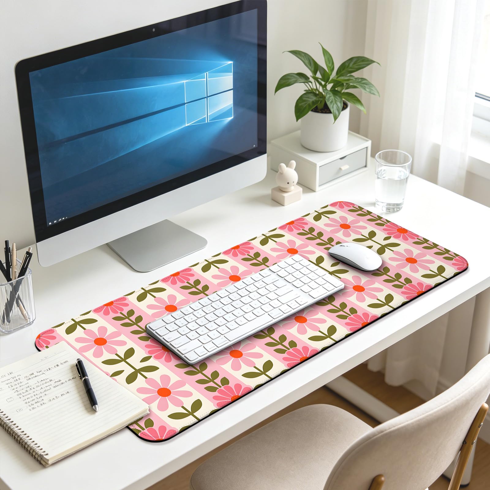 JIANG100 Vintage Pink Flower Design Gaming Desk Mat, Extended Mouse Pad, XL