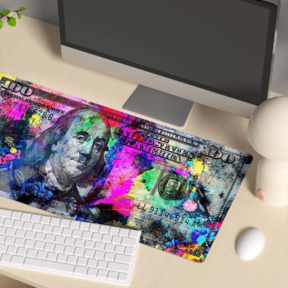 Reateforin Rainbow 100 Dollar Bills Money Gaming Mouse Pad Hundreds of US Dollar Currency Non-Slip
