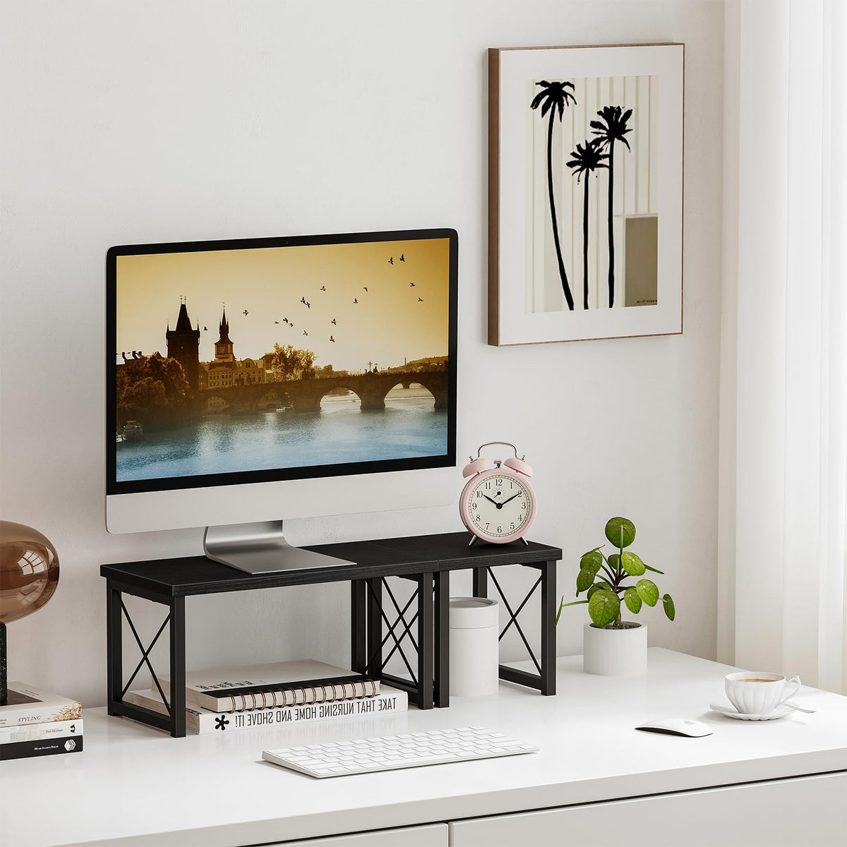 Honiter Desk Shelf Desktop Organizer 2 Tier Wood Small Bookshelf,Rustic Brown Freestanding