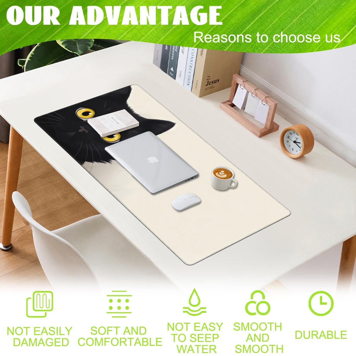 Eflxamz Desk Pad,Black Cat Desk Mat,Cute Cat Large Gaming Mouse Pad for Desk,Extended Big Computer