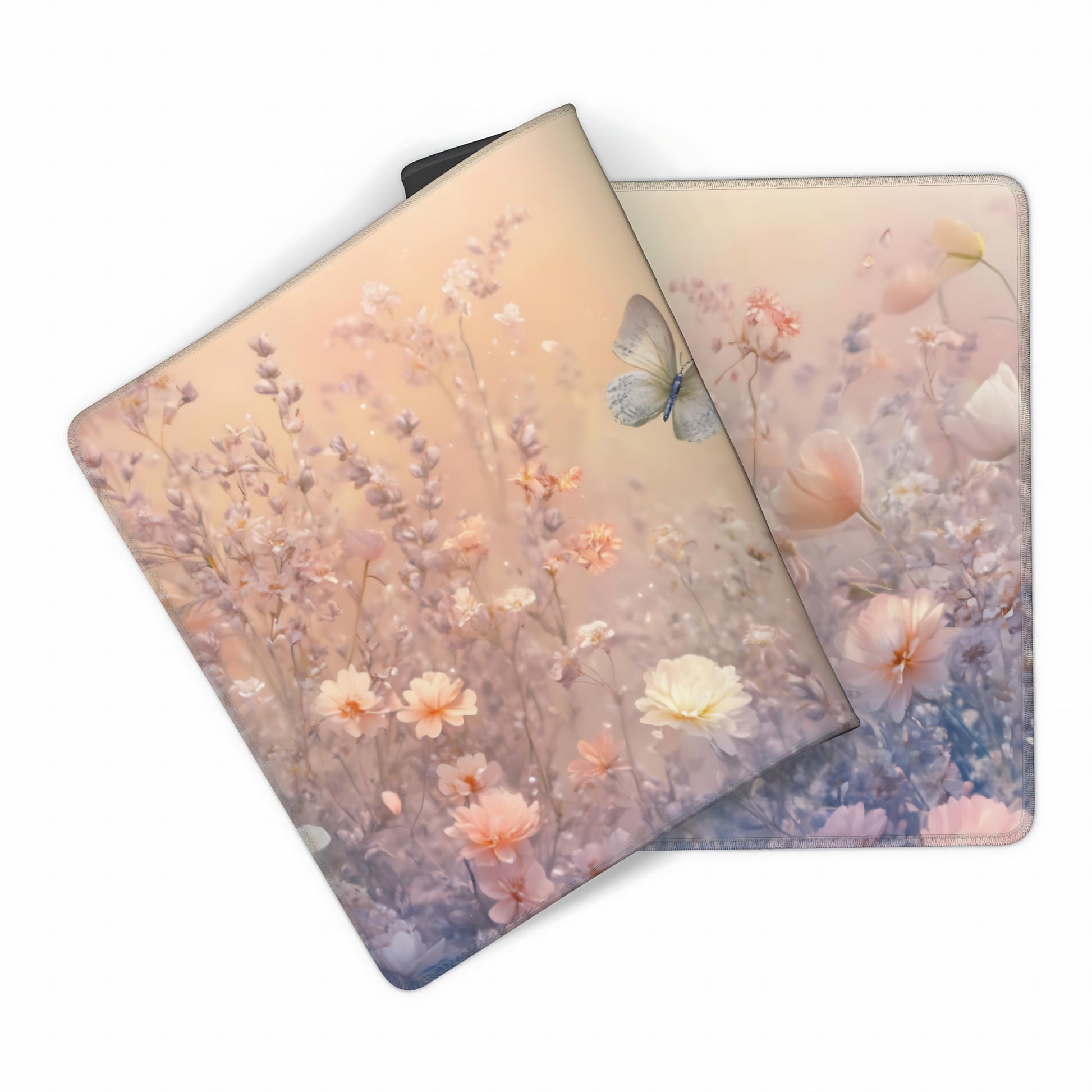 Cute Floral Aesthetic Wildflower Gaming Mouse Pad, Pink Macaron Desk Mat with Anti-Slip Base &