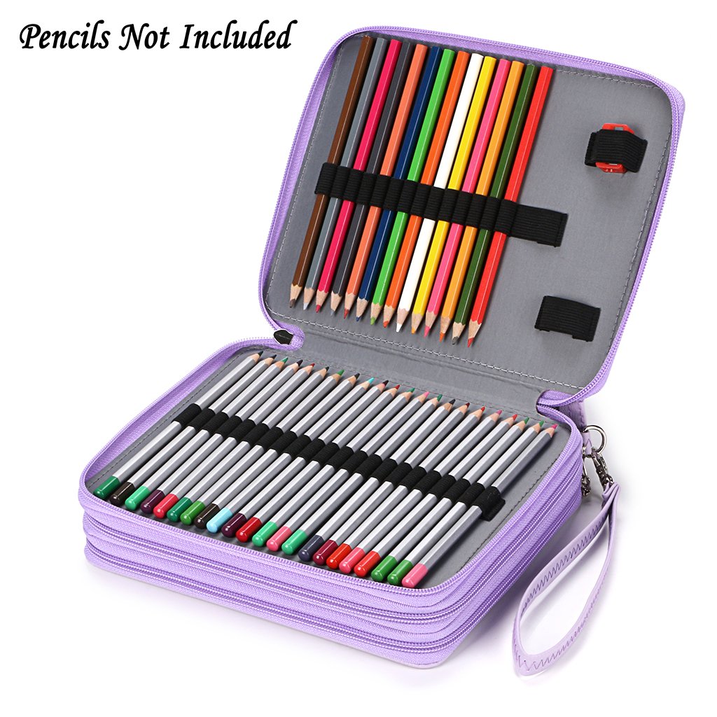 BTSKY Deluxe PU Leather Pencil Case For Colored Pencils - 120 Slot, Purple
