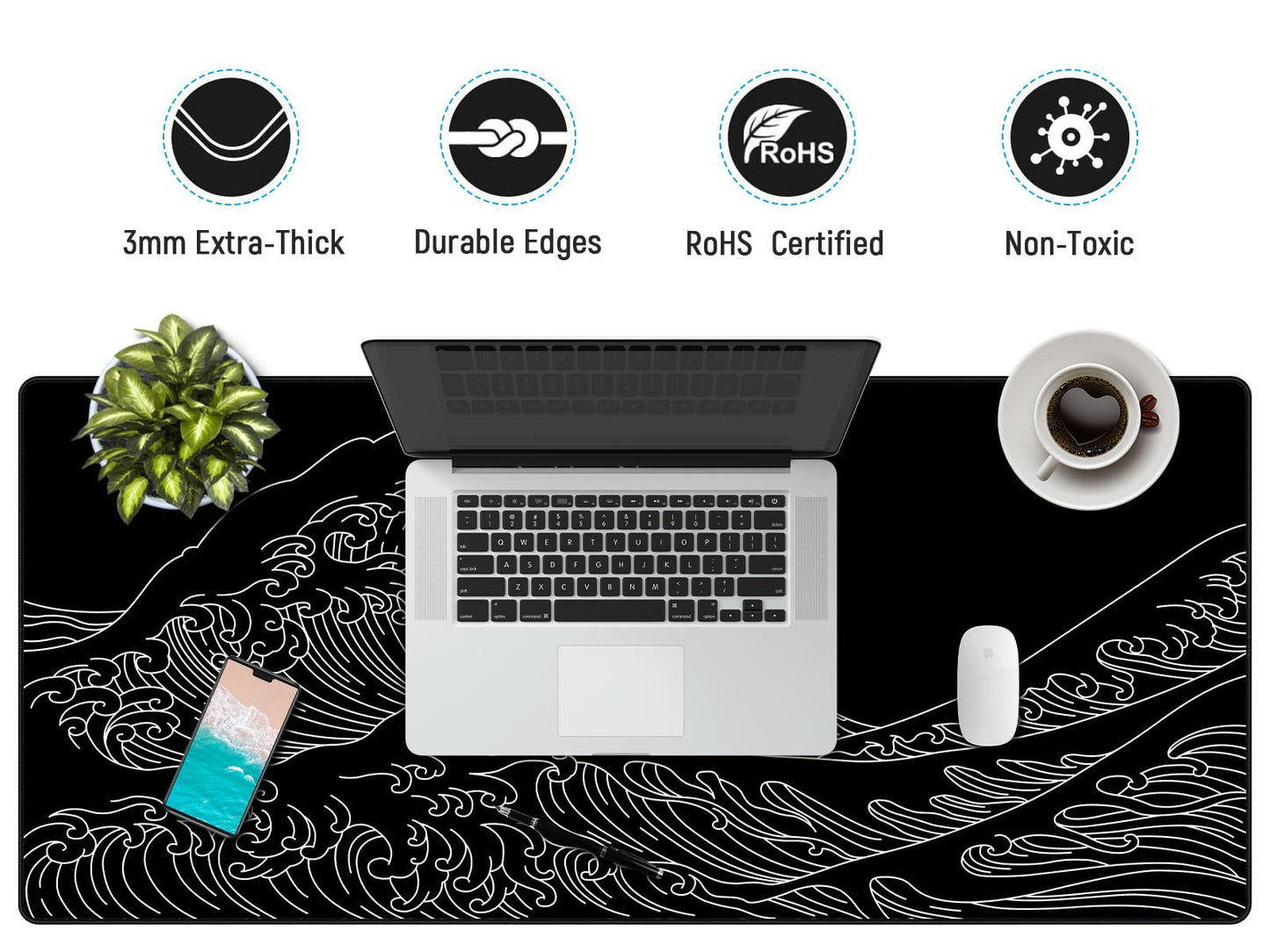 JIALONG Gaming Mouse Pad, Large Mousepad with Non-Slip Rubber Base, Smooth Cloth Surface Desk
