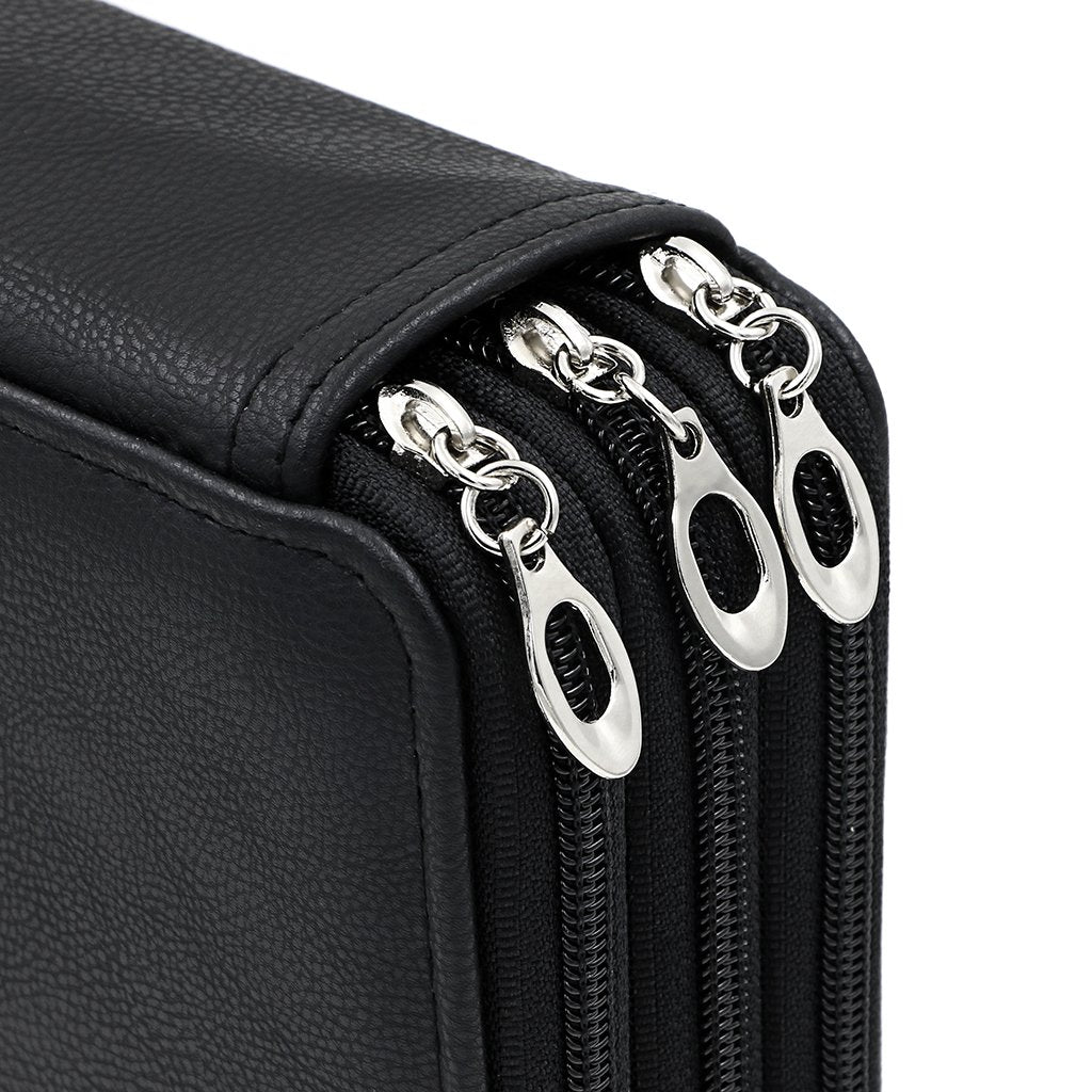 BTSKY Deluxe PU Leather Pencil Case For Colored Pencils - 120 Slot Pencil Holder with Handle Strap