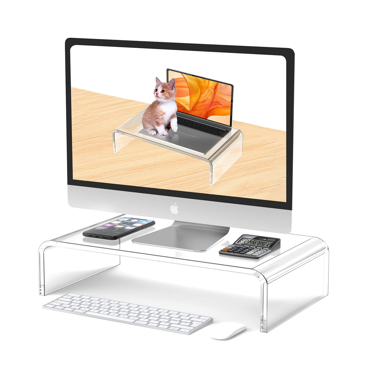 Beimu Acrylic Monitor Stand Riser Clear Laptop Stand Riser L16 xW7.5 xH4