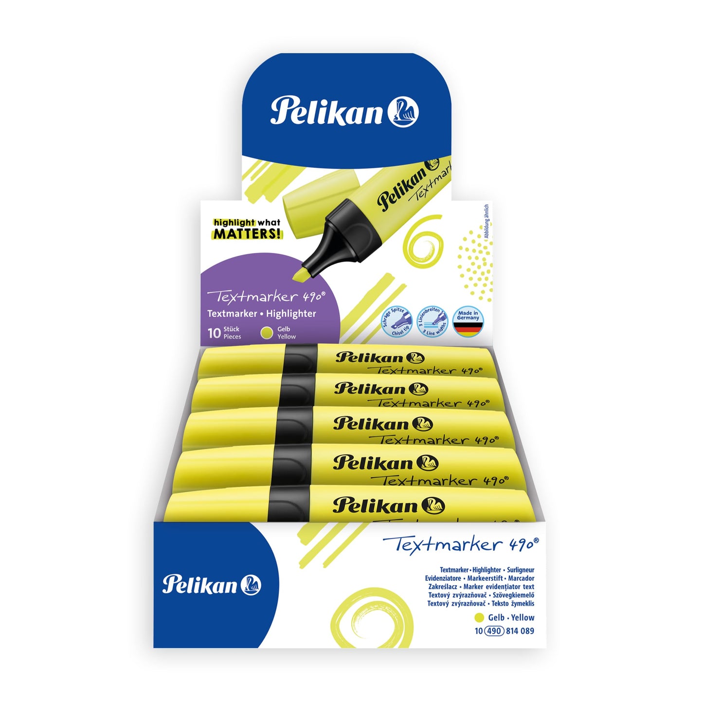 Pelikan 490 814089 Highlighters Fluorescent Yellow Pack of 10 in Folding Box